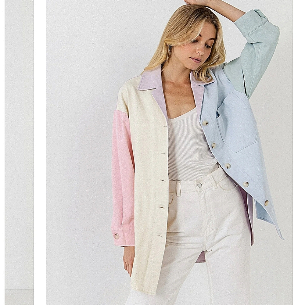 English Factory Pastel Colorblock Button-Up Jacket